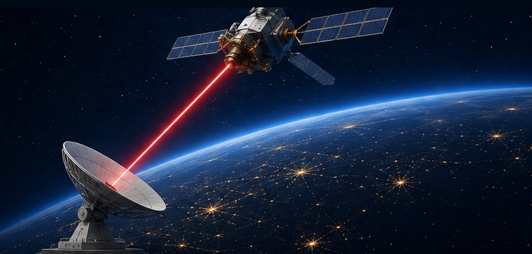 Satellite laser communication with ground terminal